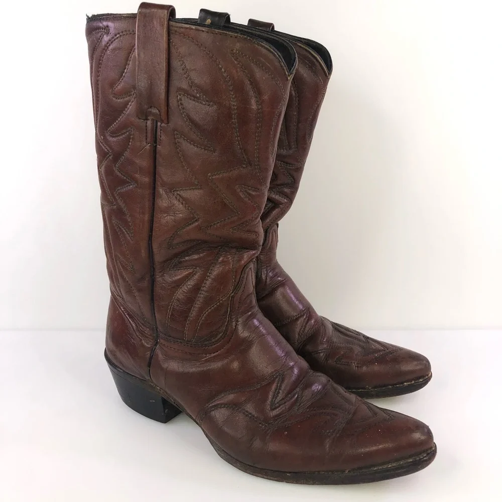 Vintage Durango Brown Leather Cowboy Western Boots Size 9.5 - Picture 1 of 10